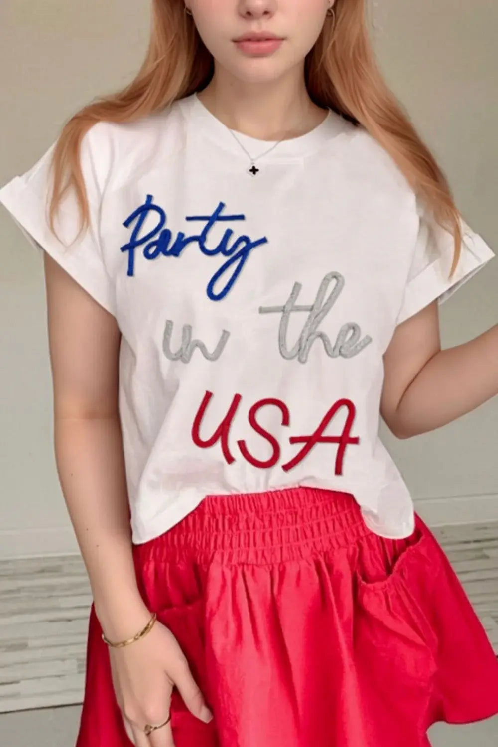 Letter Round Neck Short Sleeve T-Shirt - Trendsi - Flyclothing LLC