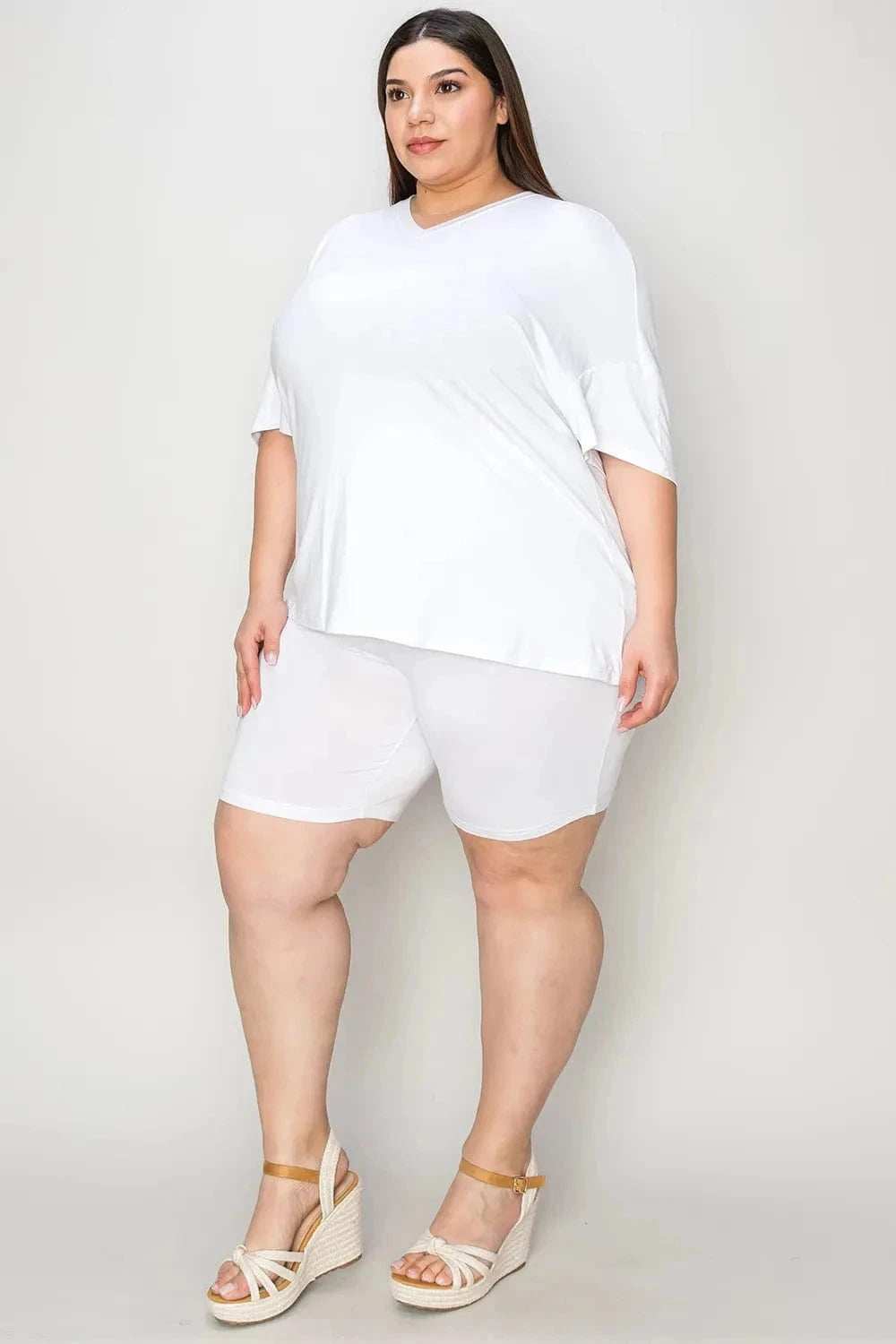 Basic Bae Bamboo Full Size V-Neck Drop Shoulder T-Shirt and Shorts Set - Trendsi - Flyclothing LLC