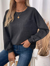Perfee Pocketed Round Neck Long Sleeve Sweatshirt - Trendsi - Flyclothing LLC
