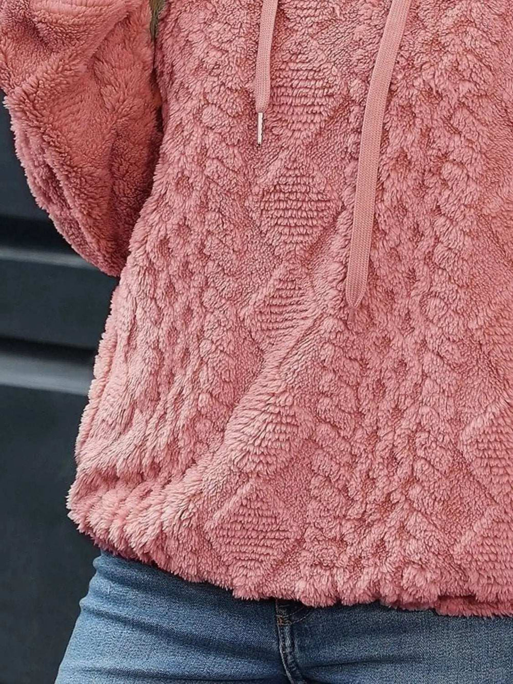 Drawstring Long Sleeve Plush Hoodie - Trendsi - Flyclothing LLC