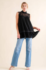 And The Why Lace Detail Sleeveless Ruffled Top - Trendsi - Flyclothing LLC