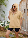 Half Zip Short Sleeve Hooded Top - Trendsi - Flyclothing LLC
