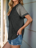 Full Size Contrast Round Neck Short Sleeve T-Shirt - Trendsi
