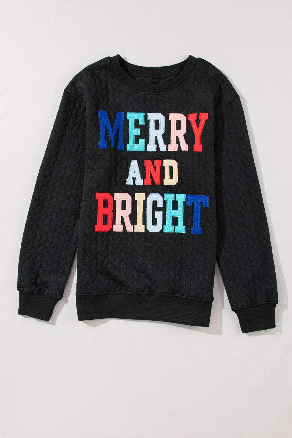 Full Size MERRY AND BRIGHT Cable Knit Pullover Sweatshirt - Trendsi - Flyclothing LLC