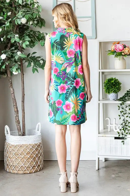 Heimish Full Size Floral Johnny Collar Sleeveless Dress Plus Size - Trendsi - Flyclothing LLC