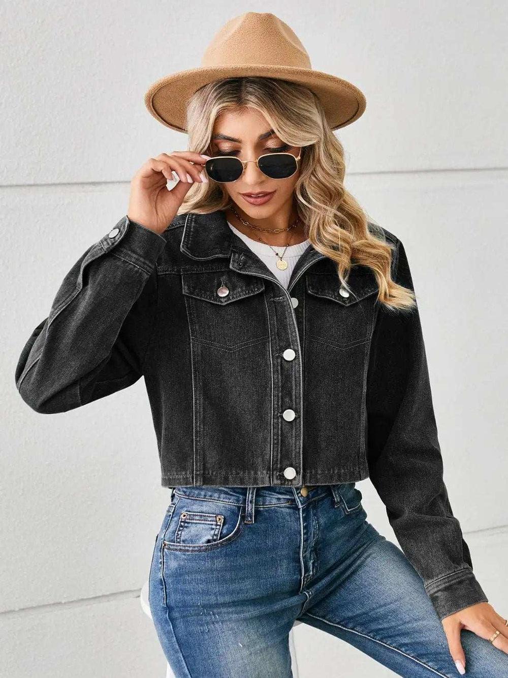 Button Up Long Sleeve Denim Jacket - Trendsi - Flyclothing LLC