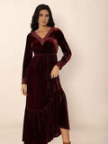 Lace Detail V-Neck Long Sleeve Dress - Trendsi
