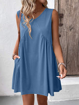 Ivy Lane Ruched V-Neck Sleeveless Mini Dress - Trendsi - Flyclothing LLC
