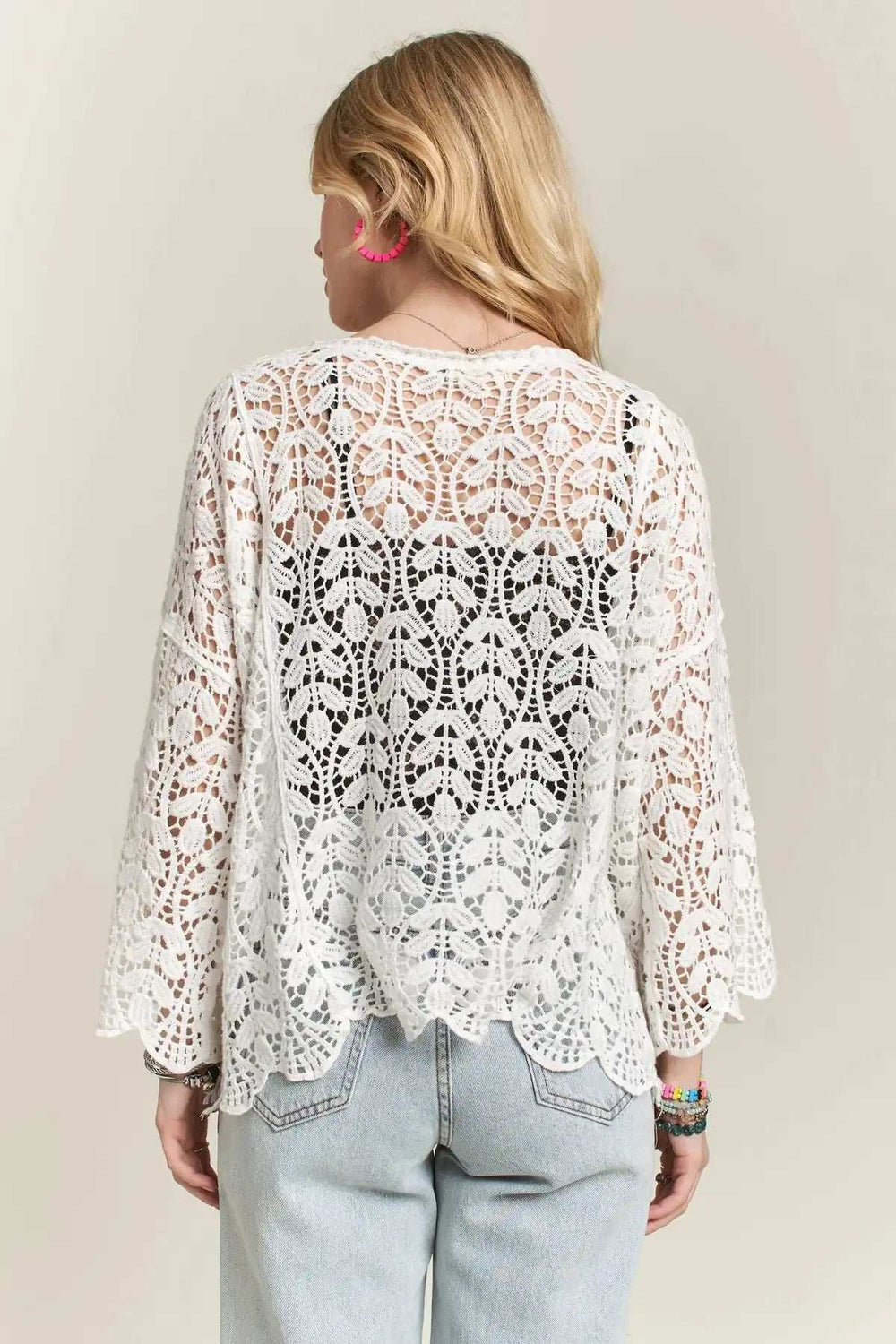ADORA Leaf Pattern Crochet Cardigan - Trendsi - Flyclothing LLC