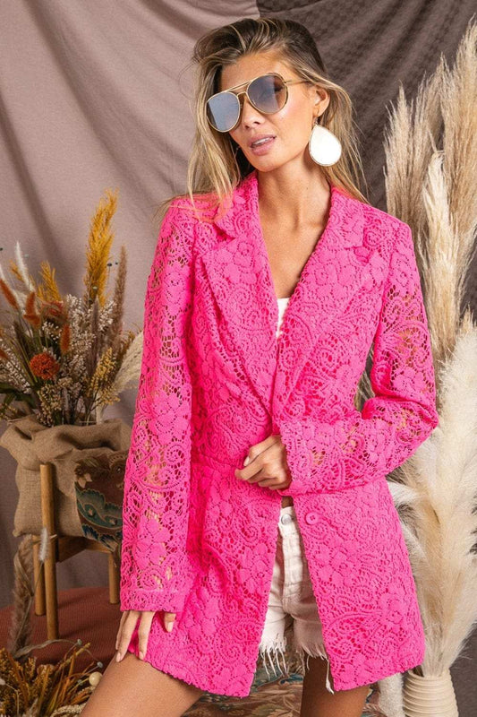 BiBi Single-Breasted Long Sleeve Lace Blazer - Trendsi - Flyclothing LLC
