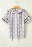 Floral Ruffled Collar Short Puff Sleeve Printed Blouse - Trendsi