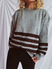 Striped Dropped Shoulder Long Sleeve Sweater - Trendsi
