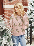 Reindeer Round Neck Long Sleeve Sweater - Trendsi