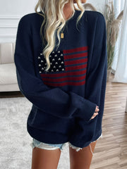Devine US Flag Round Neck Long Sleeve Knit Top - Trendsi