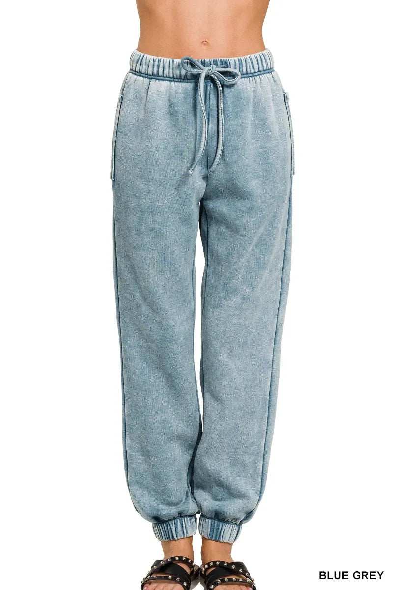 Zenana Acid Wash Fleece Sweatpants with Pockets - Trendsi - Flyclothing LLC