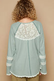 POL Round Neck Long Sleeve Lace Trim Thermal Top - Trendsi