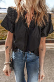 Ruffled Puff Short Sleeve Loose Blouse - Trendsi - Flyclothing LLC