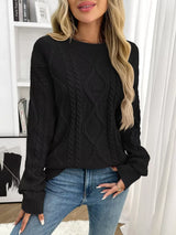 Cable Knit Round Neck Sweater - Trendsi - Flyclothing LLC
