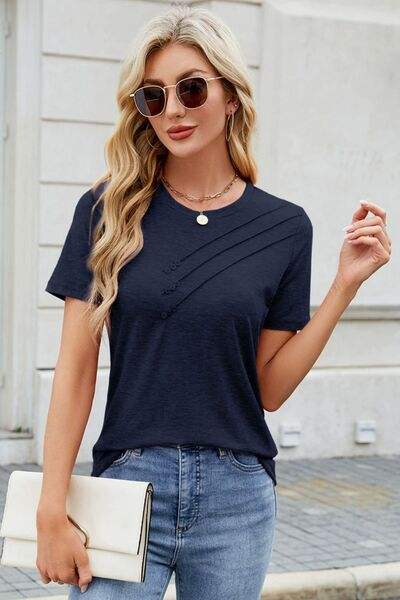 Round Neck Short Sleeve T-Shirt - Trendsi - Flyclothing LLC