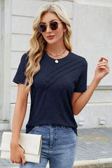 Round Neck Short Sleeve T-Shirt - Trendsi - Flyclothing LLC