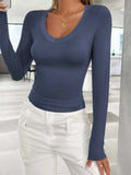 V-Neck Long Sleeve T-Shirt - Trendsi - Flyclothing LLC