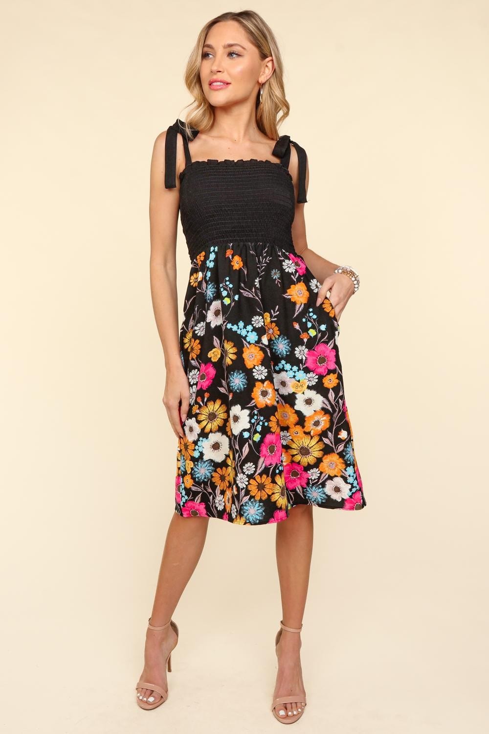 Haptics Smocked Cami Floral Dress - Trendsi