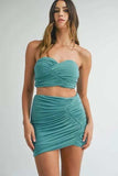 MABLE Ruched Tube Crop Top and Skirt Set - Trendsi - Flyclothing LLC
