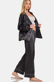 Zenana Satin Long Sleeve Shirt and Pants Pajama Set - Trendsi - Flyclothing LLC