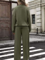 Half Zip Sweatshirt and Wide-Leg Pants Set - Trendsi - Flyclothing LLC