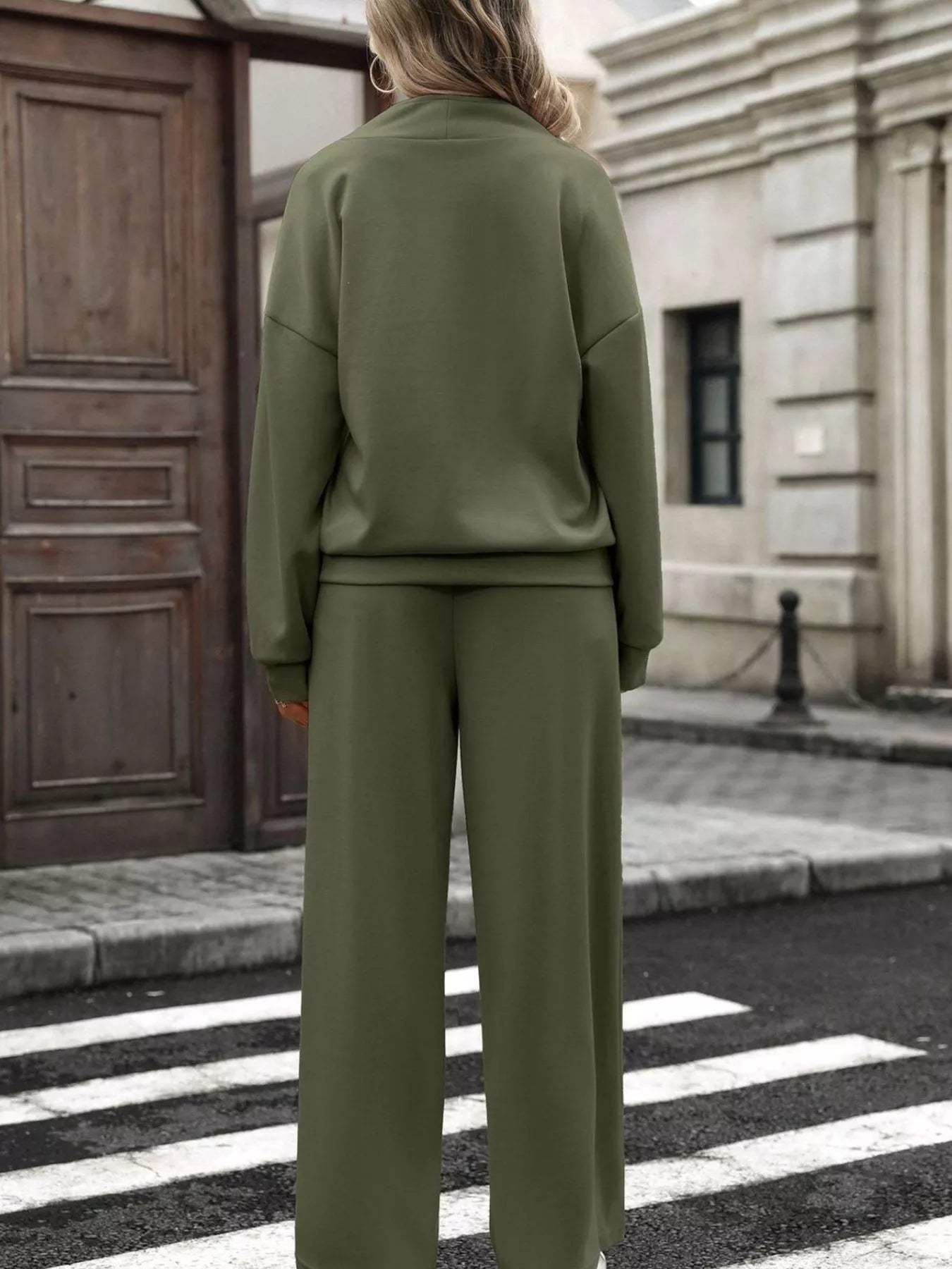 Half Zip Sweatshirt and Wide-Leg Pants Set - Trendsi - Flyclothing LLC