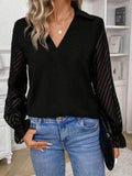 V-Neck Flounce Sleeve Blouse - Trendsi - Flyclothing LLC