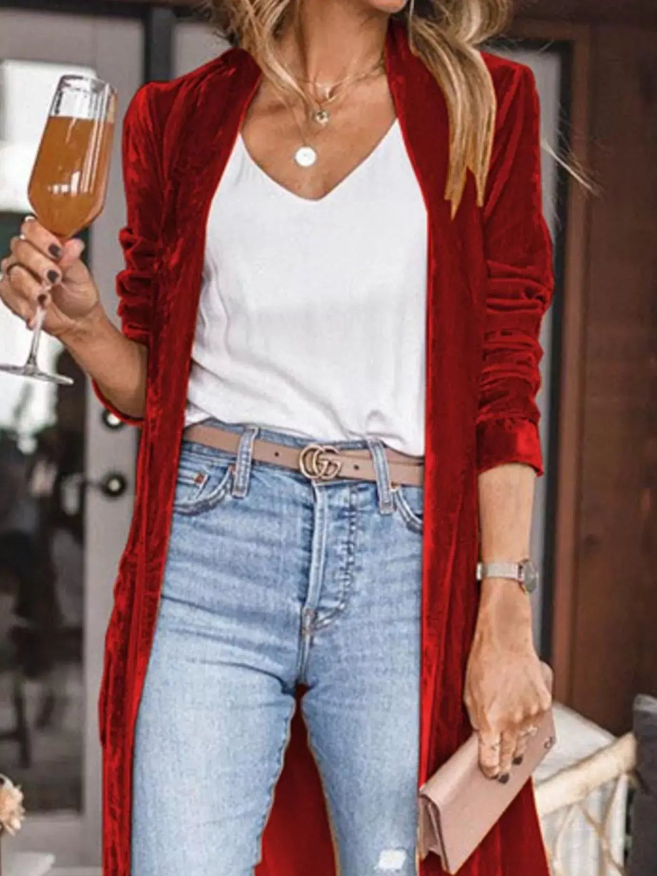 Open Front Long Sleeve Longline Cardigan - Trendsi - Flyclothing LLC