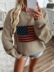 Devine US Flag Round Neck Long Sleeve Knit Top - Trendsi