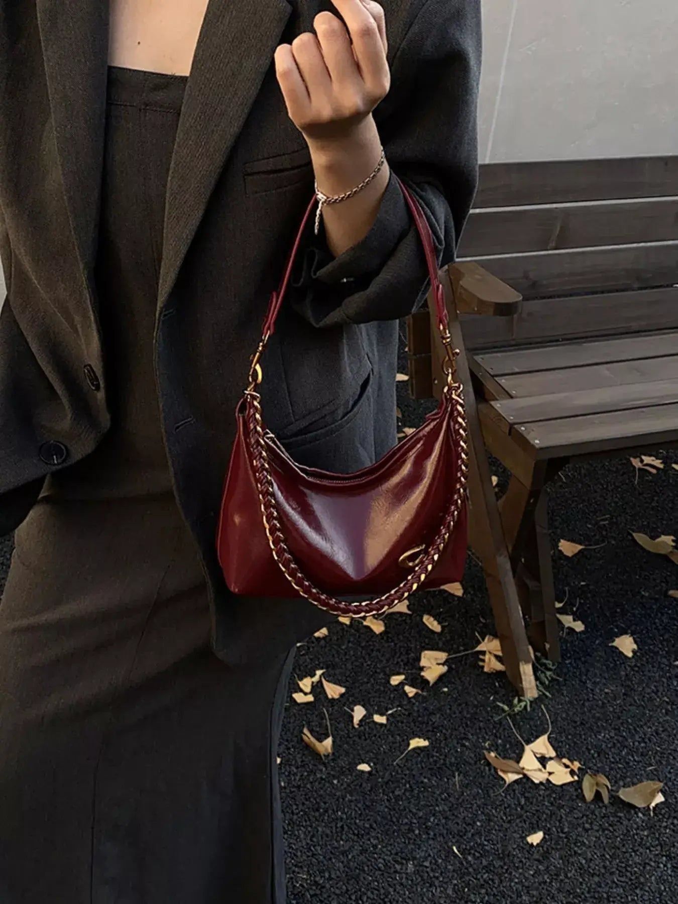 Leather Chain Shoulder Bag - Trendsi - Flyclothing LLC