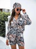 Printed Button Up Long Sleeve Shirt and Shorts Set - Trendsi - Flyclothing LLC