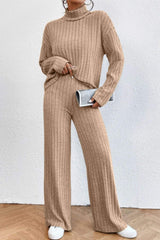 Mock Neck Dropped Shoulder Top and Pants Set - Trendsi - Flyclothing LLC