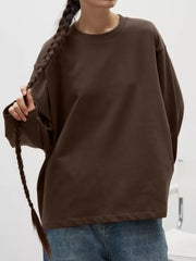Round Neck Dropped Shoulder Long Sleeve T-Shirt - Trendsi