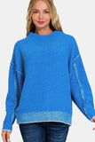 Zenana Exposed Seam Mock Neck Long Sleeve Sweater - Trendsi - Flyclothing LLC