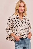 BiBi Polka Dot Printed Peplum Top with Front Button - Trendsi - Flyclothing LLC