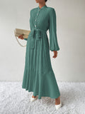 Tie Waist Long Sleeve Dress - Trendsi