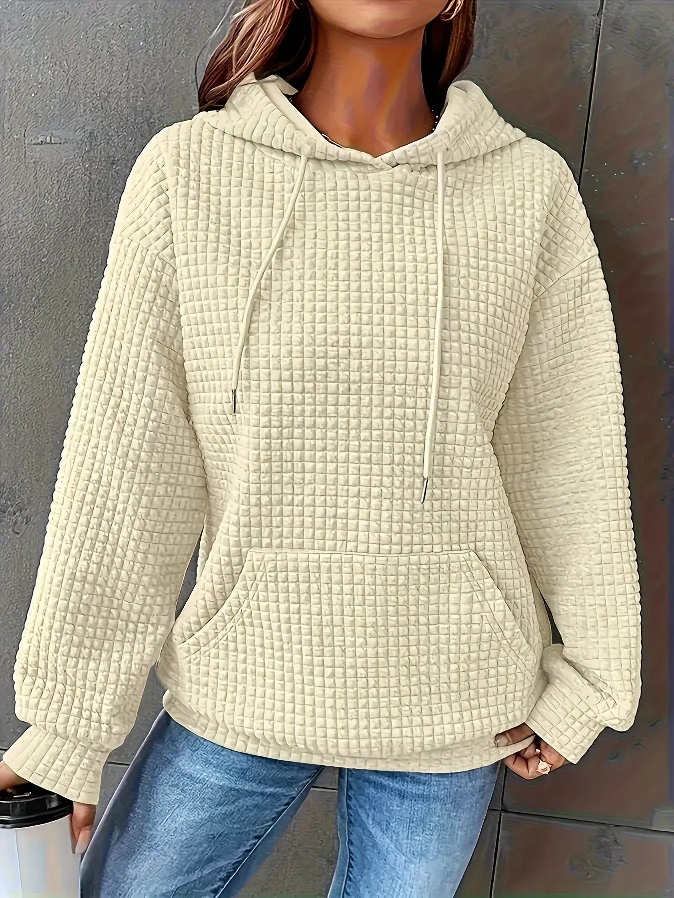 Textured Knit Drawstring Hoodie - Trendsi - Flyclothing LLC