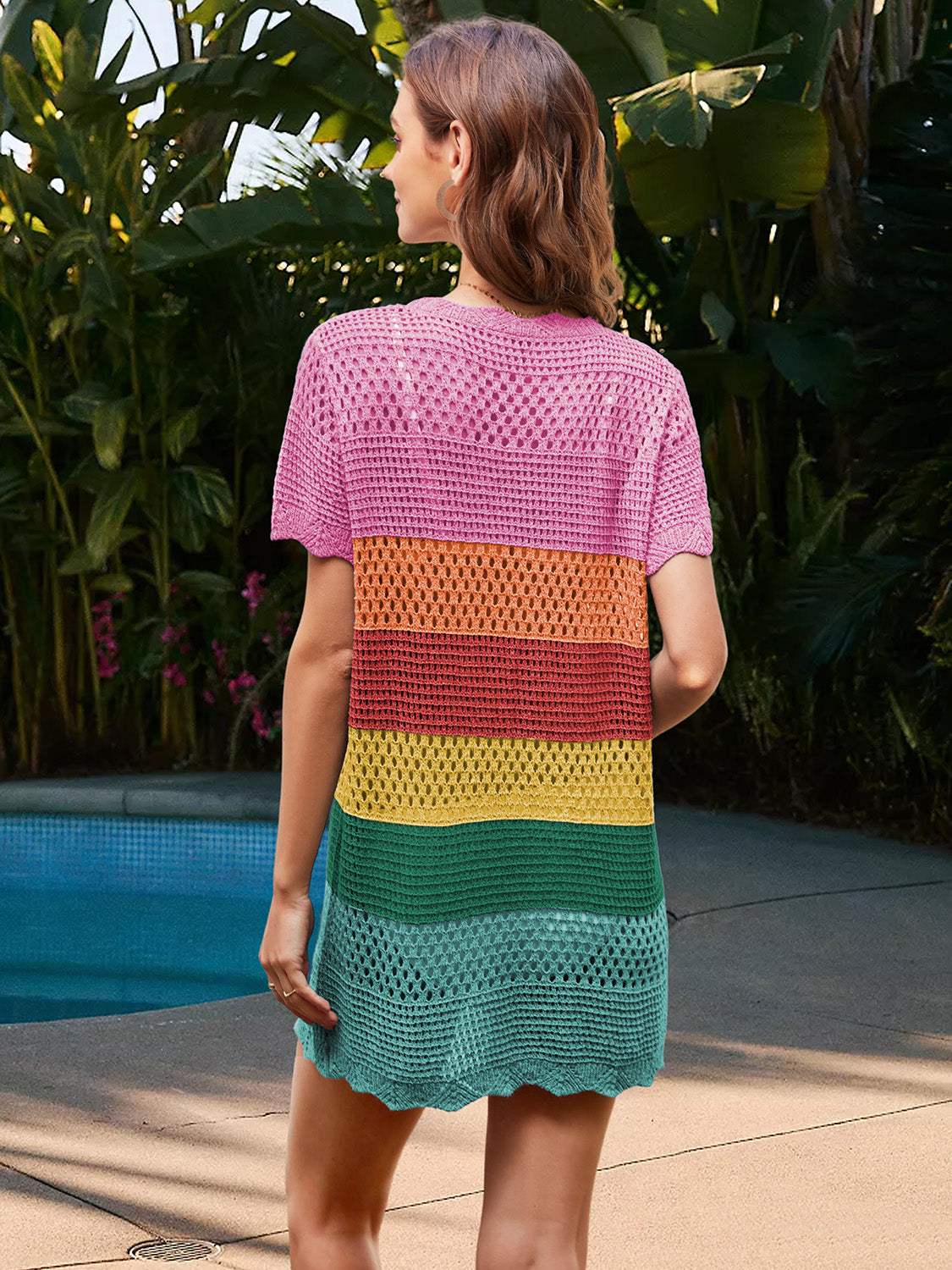 Openwork Round Neck Short Sleeve Cover-UP - Trendsi - Flyclothing LLC