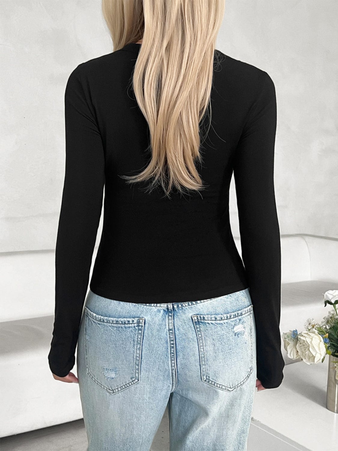 V-Neck Long Sleeve T-Shirt - Trendsi