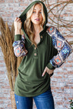 Heimish Full Size Half Button Printed Long Sleeve Hooded Top - Trendsi