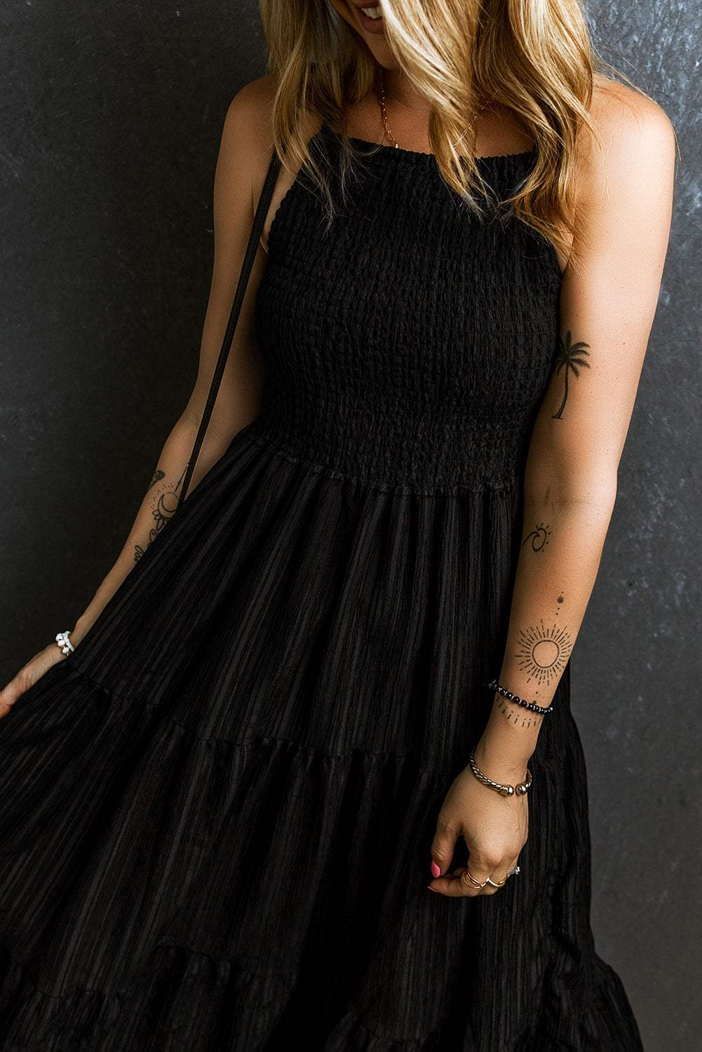 Smocked Tiered Spaghetti Strap Dress - Trendsi - Flyclothing LLC