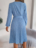 Ditsy Floral Tie Waist Pleated Dress - Trendsi
