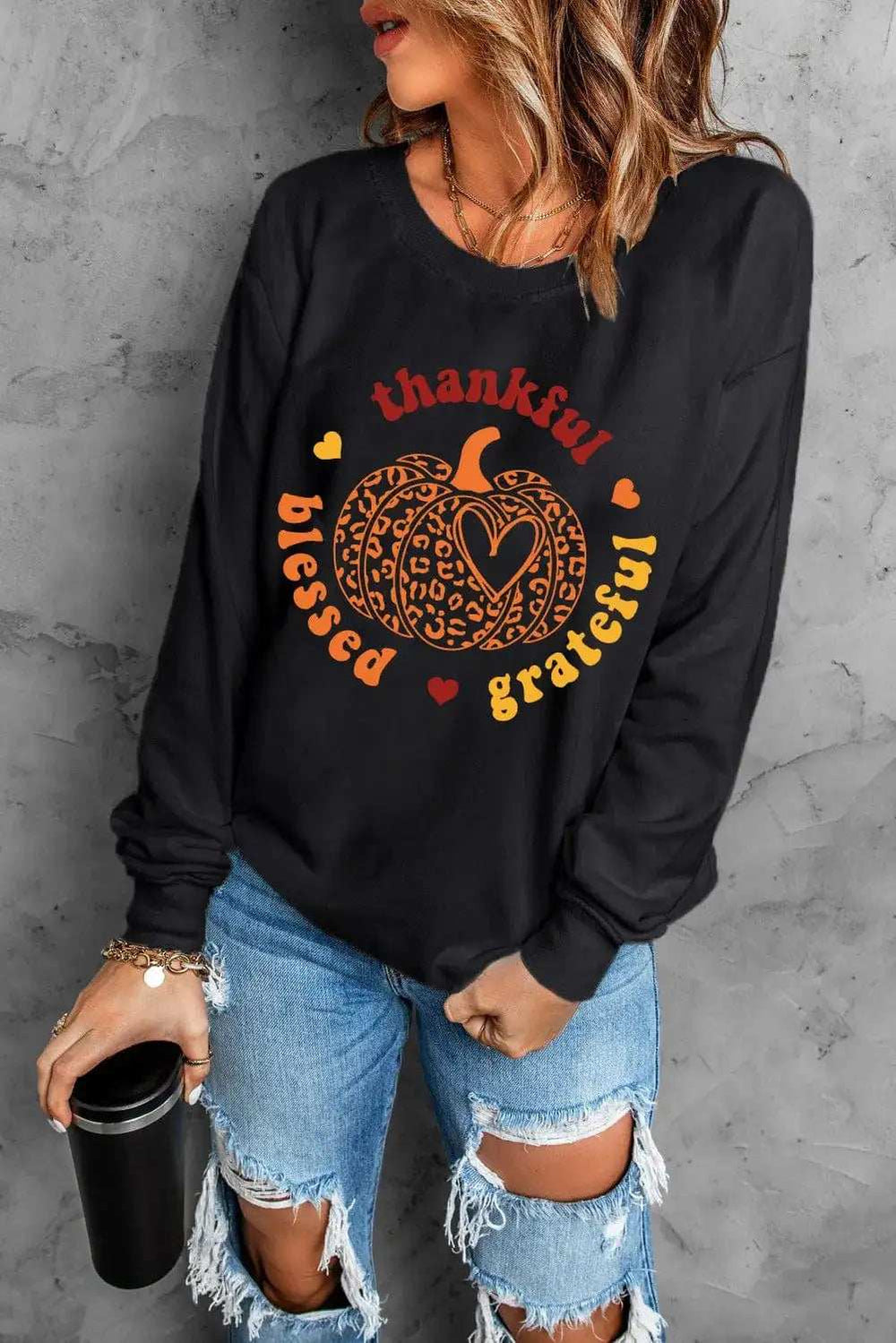 Pumpkin Graphic Long Sleeve Sweatshirt - Trendsi - Flyclothing LLC