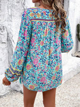 Printed Tie Neck Long Sleeve Blouse - Trendsi - Flyclothing LLC