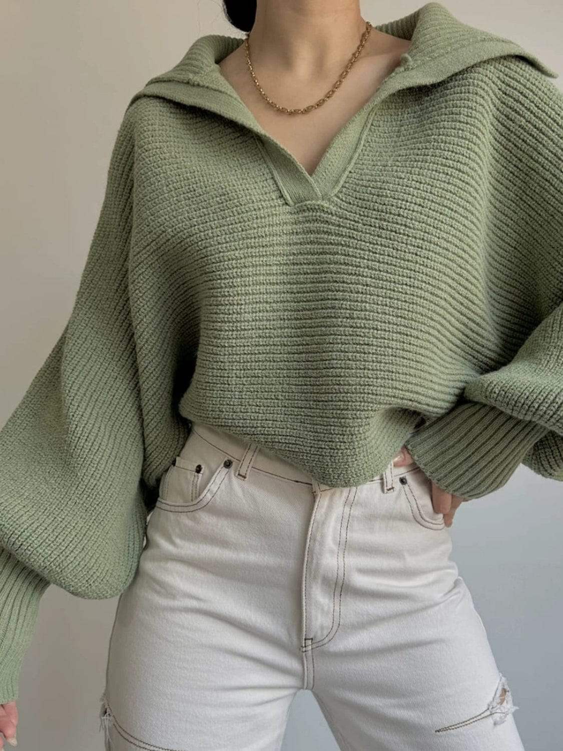 Johnny Collar Long Sleeve Sweater - Trendsi - Flyclothing LLC