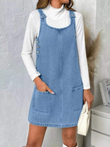 Casual Scoop Neck Sleeveless Denim Dress - Trendsi - Flyclothing LLC